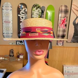 Map hat men’s flat woven straw